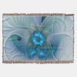 Standing Ovations, Abstract Blue Turquoise Fractal Throw Blanket