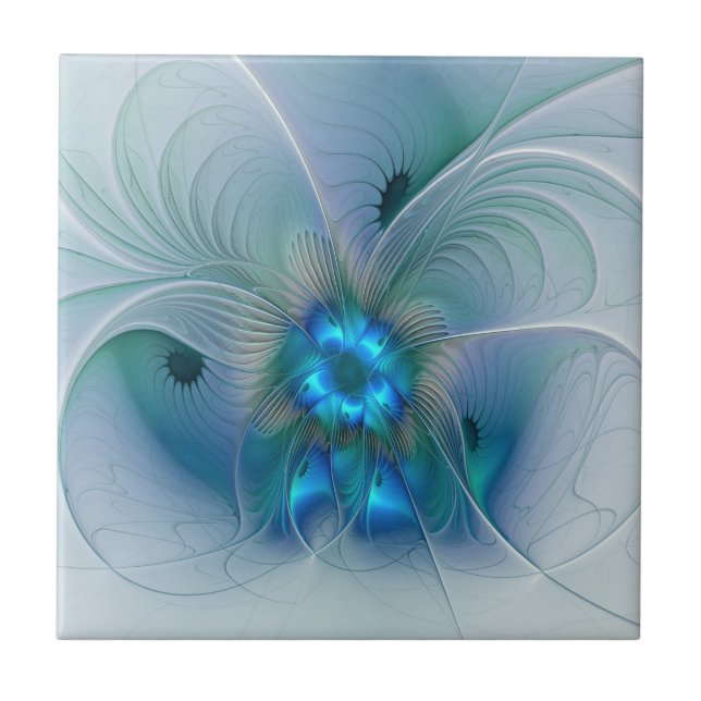Standing Ovations, Abstract Blue Turquoise Fractal Tile (Front)