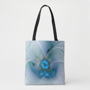 Standing Ovations, Abstract Blue Turquoise Fractal Tote Bag