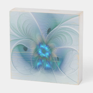 Standing Ovations, Abstract Blue Turquoise Fractal Wooden Box Sign