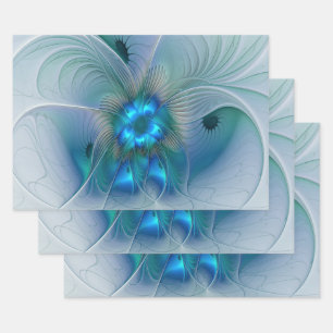 Standing Ovations, Abstract Blue Turquoise Fractal Wrapping Paper Sheet