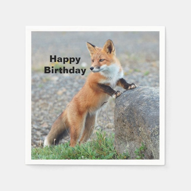 Standing Red Fox Birthday Napkin (Front)