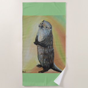 Standing River Otter Painting Beach Towel