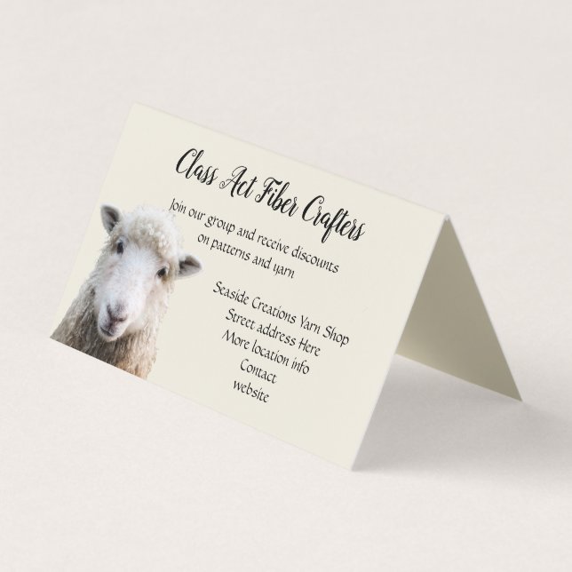 Standing Sheep Yarn Shop Fibre Crafter Business Card (Front)