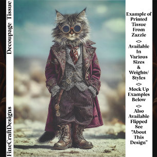 Standing Steampunk Gentleman Cat EV5L Decoupage Tissue Paper