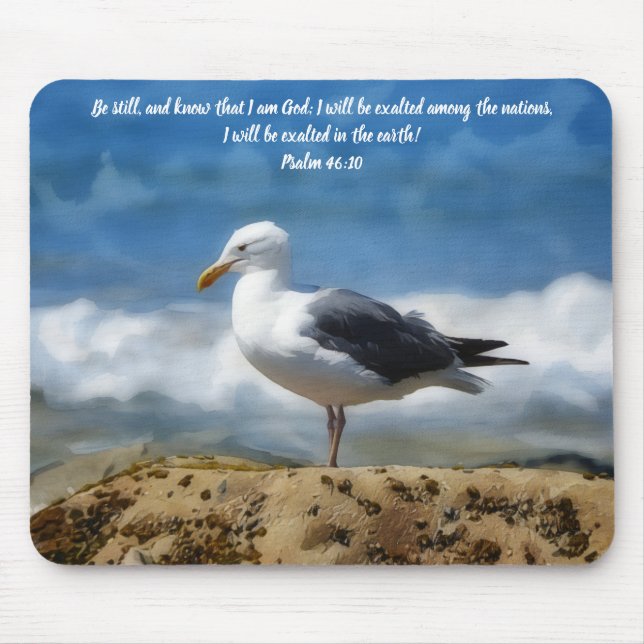 Standing Still Sea Bird Bible Verse Faith Mouse Mat (Front)