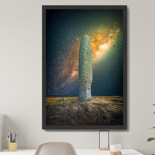 Standing Stone or Menhir with night sky Milky Way Poster