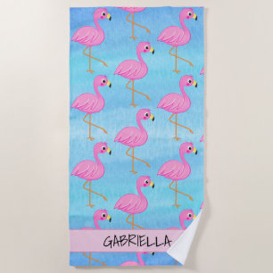 Standing Tall Pink Flamingo Personalised Beach Towel