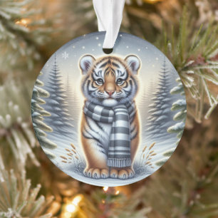 Standing Tiger in Striped Scarf Ornament