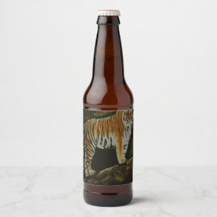 Standing Tiger Safari Animal Art Beer Bottle Label