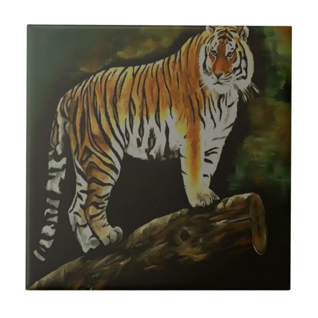 Standing Tiger Safari  Animal Art Tile (Front)