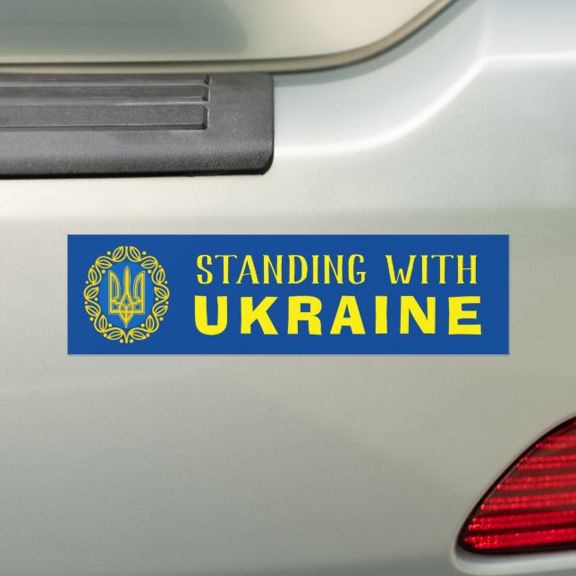 STANDING WITH UKRAINE BUMPER STICKER (On Car)