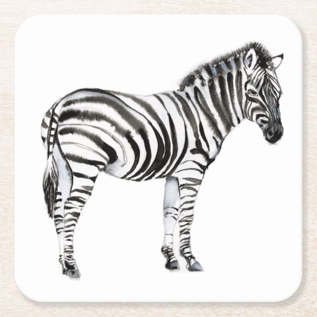 Standing Zebra Square Paper Coaster (Front)