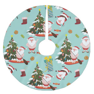 standup paddleboarding surfing santa christmas brushed polyester tree skirt