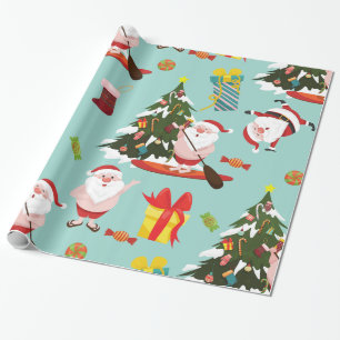 standup paddleboarding surfing santa christmas wrapping paper