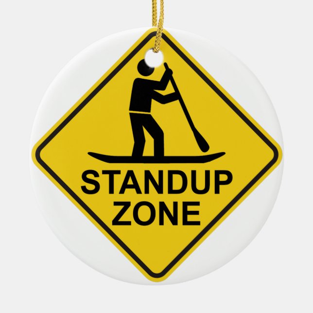 Standup Paddleboarding Zone Road Sign Ceramic Tree Decoration (Front)