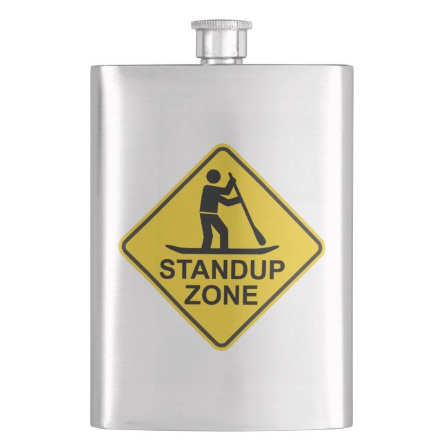 Standup Paddleboarding Zone Road Sign Hip Flask (Front)
