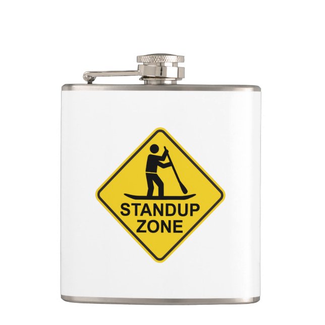Standup Paddleboarding Zone Road Sign Hip Flask (Front)