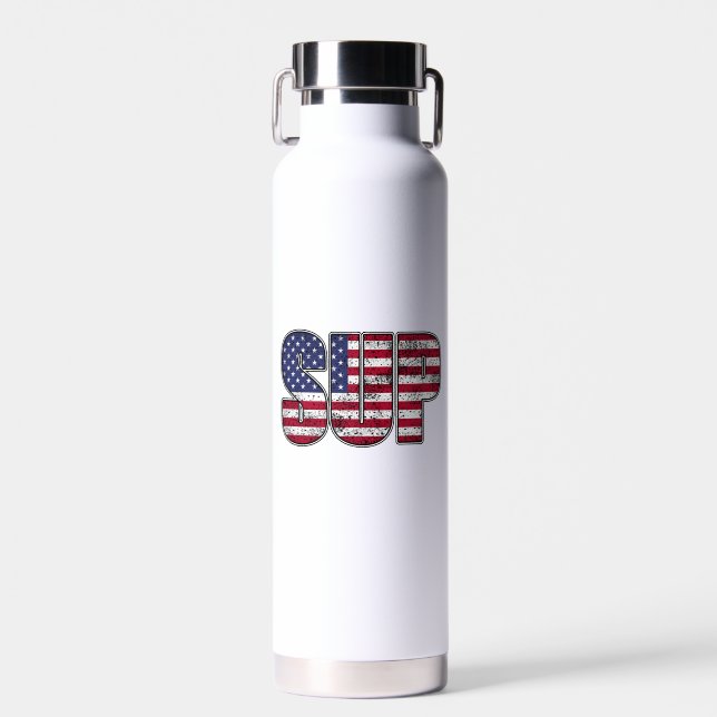 Standup Paddling SUP American Flag Water Bottle (Front)