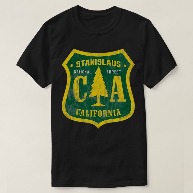 Stanislaus National Forest California Shield Vinta T-Shirt (Design Front)
