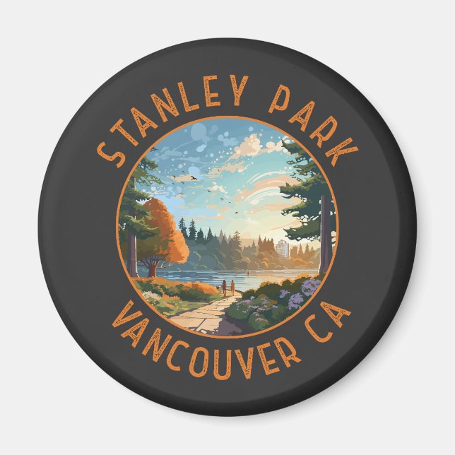 Stanley Park Vancouver Canada Retro Distressed Art Magnet (Front)