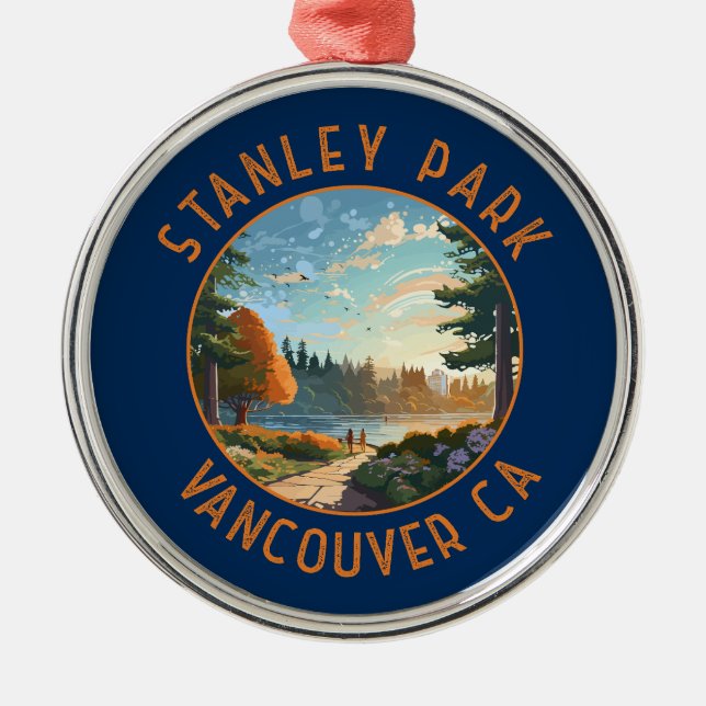 Stanley Park Vancouver Canada Retro Distressed Art Metal Tree Decoration (Front)