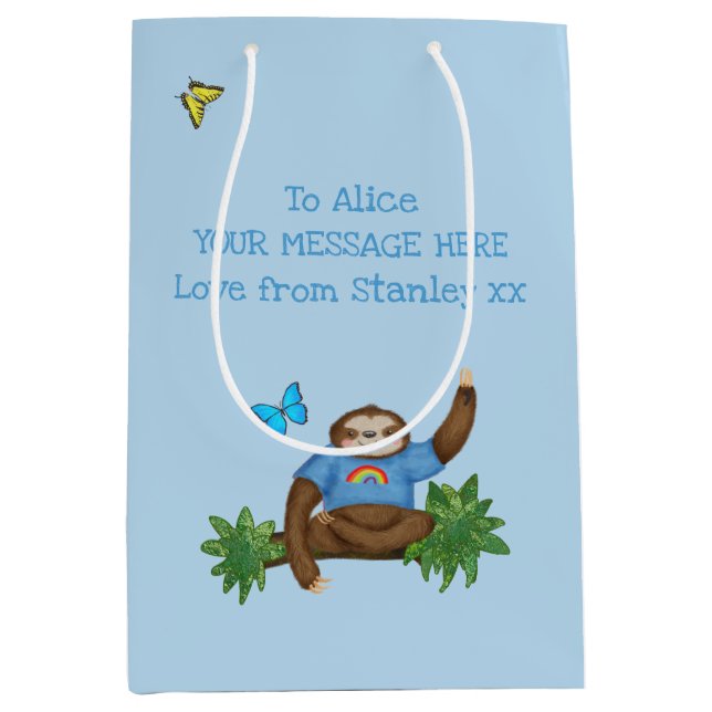 Stanley Sloth blue personalised gift bag (Front)