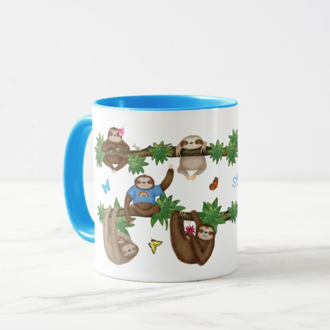 Stanley Sloth blue personalised mug (Front Left)