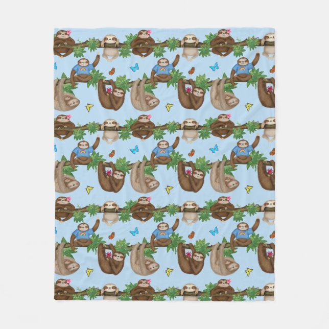 Stanley Sloth & friends cosy blue fleece blanket (Front)
