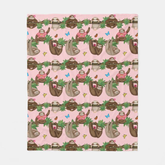 Stanley Sloth & friends cosy pink fleece blanket (Front)