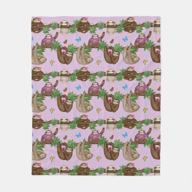 Stanley Sloth & friends cosy purple fleece blanket (Front)