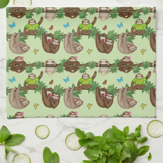 Stanley Sloth & friends green tea towel (Folded)