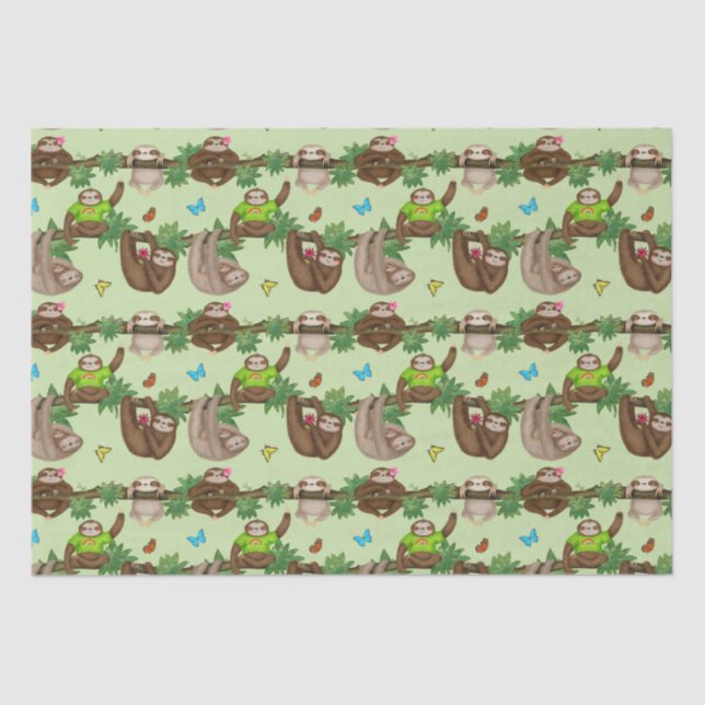 Stanley Sloth & friends green tissue paper (Front)