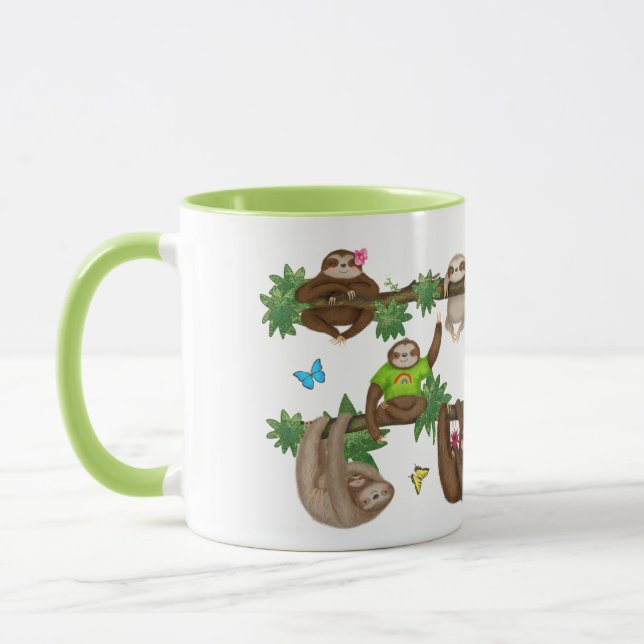 Stanley Sloth green 'enjoying a lazy cuppa' mug (Left)