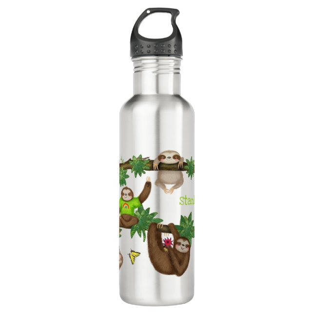 Stanley Sloth green personalised water bottle (Front)