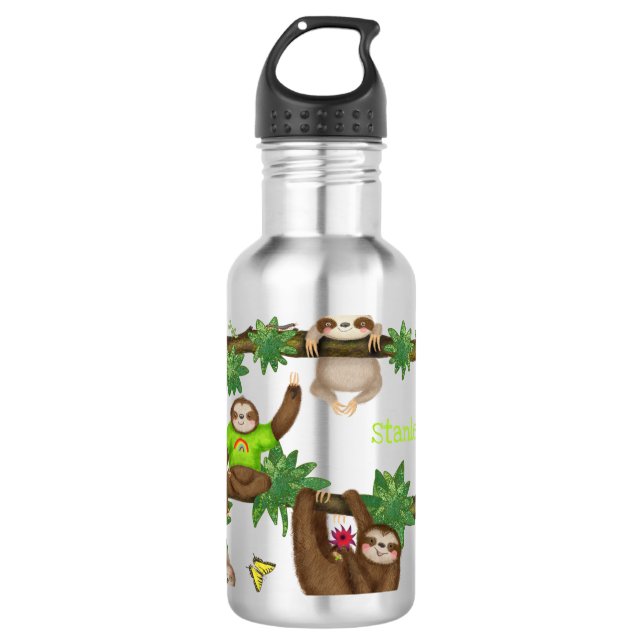 Stanley Sloth green personalised water bottle (Front)