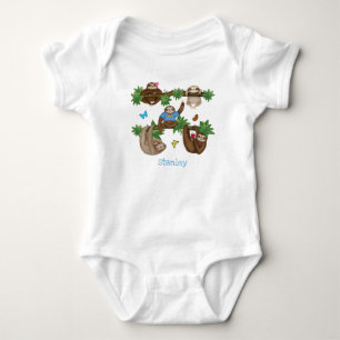 Stanley Sloth personalised blue baby bodysuit