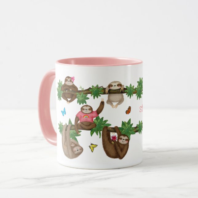 Stanley Sloth pink personalised mug (Front Left)