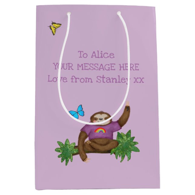 Stanley Sloth purple personalised gift bag (Front)