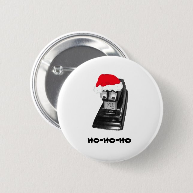 Stapler with Googly Eyes, Santa Hat, HoHoHo 6 Cm Round Badge (Front & Back)