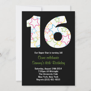 Star 16th Birthday Party Invitation