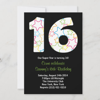 Star 16th Birthday Party Invitation