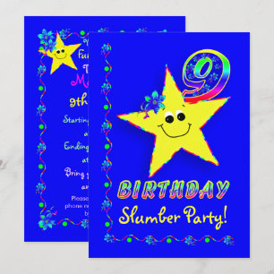 Star 9th Birthday Slumber Party Invitation