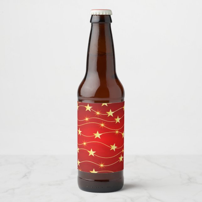 Star Adorned Ruby Red Pattern  Beer Bottle Label (Front)