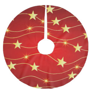 Star Adorned Ruby Red Pattern Brushed Polyester Tree Skirt