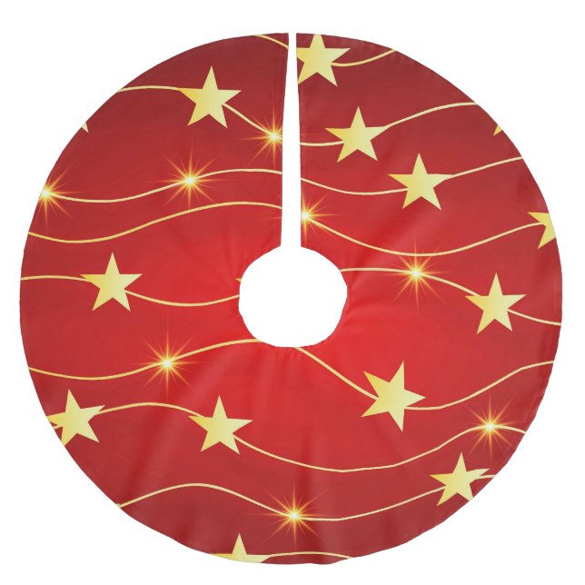 Star Adorned Ruby Red Pattern  Brushed Polyester Tree Skirt (Front)