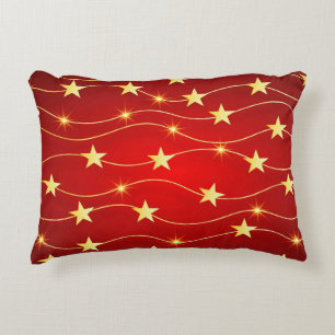 Star Adorned Ruby Red Pattern  Decorative Cushion