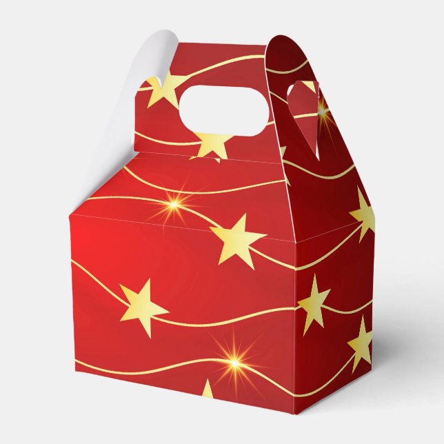 Star Adorned Ruby Red Pattern  Favour Box (Front Side)
