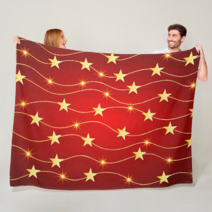 Star Adorned Ruby Red Pattern Fleece Blanket
