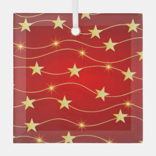 Star Adorned Ruby Red Pattern Glass Tree Decoration